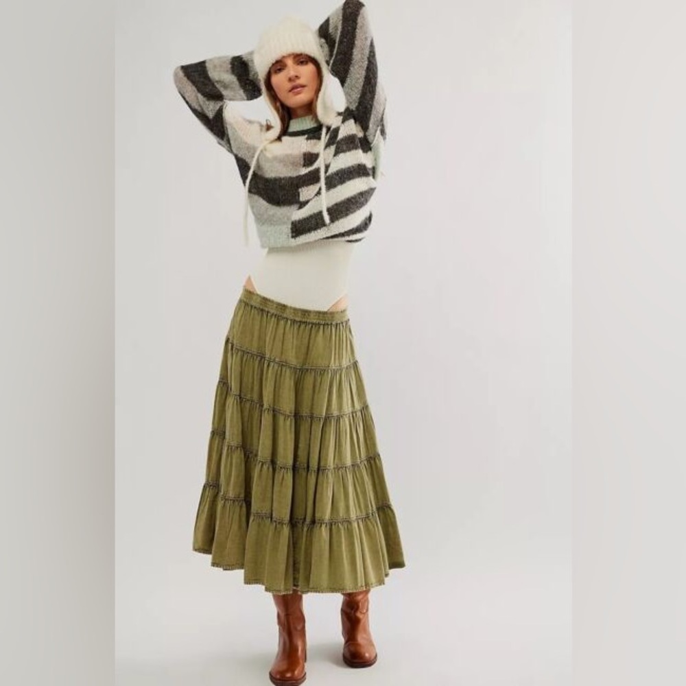 Free People In Full Swing Midi Skirt NWT